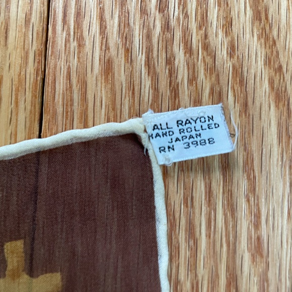 Vintage Brown Yellow Gold and Orange Geometric Vintage Scarf Hand Rolled - Picture 3 of 4